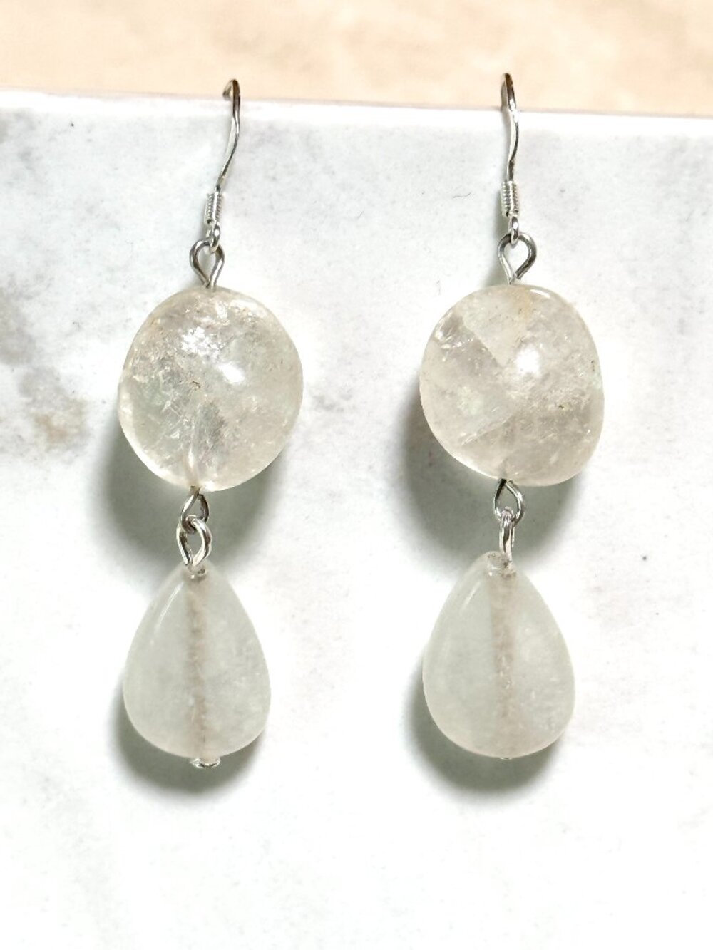 2/$20, Genuine Clear Quartz Dangle Earrings, Gemstone & Sterling Silver Hook